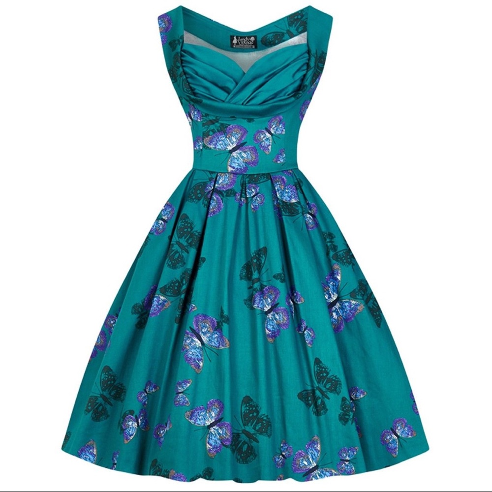 Lady Vintage Madison Teal Butterfly Dress | Made in London